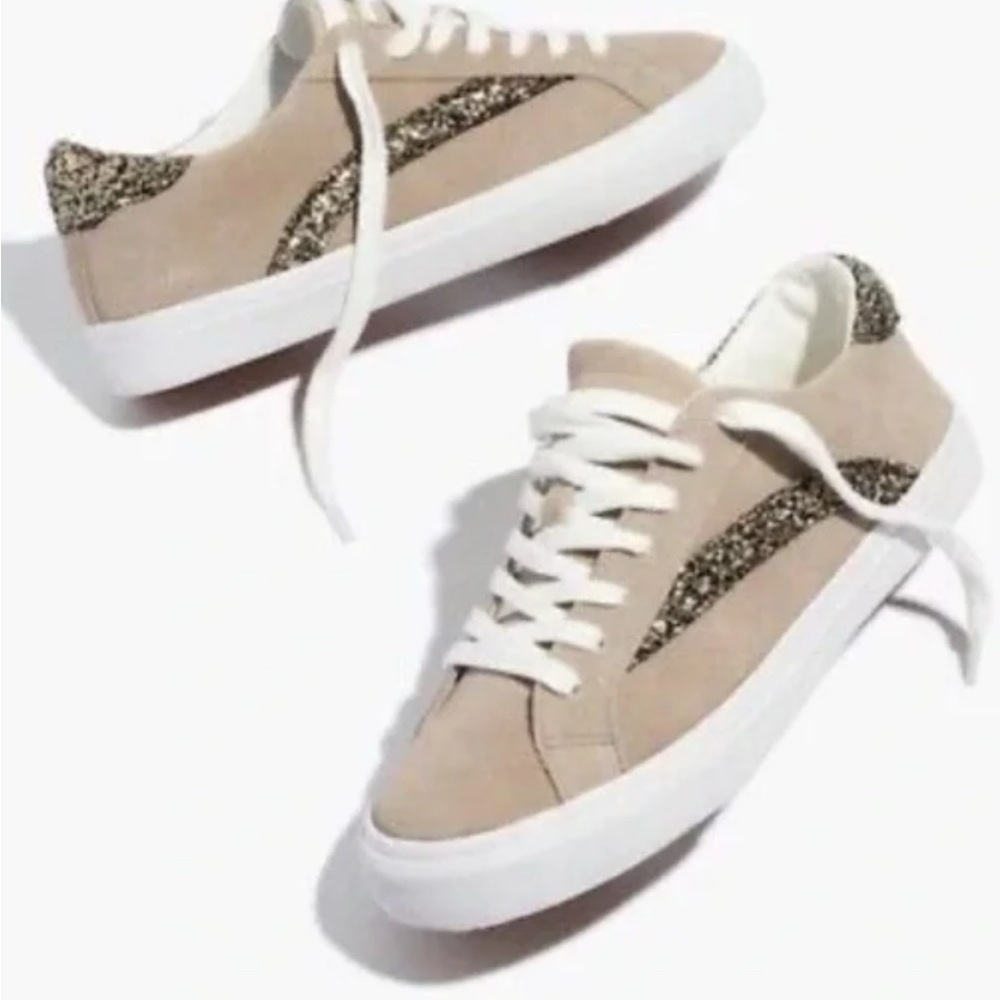 Madewell Tan Suede Sneakers with Gold Glitter 💛 Detail, Sz 9